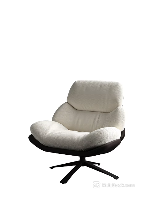Modern Plush White Leisure Chair With Comfortable Backrest And Dark Base 3d model 