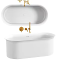 White Freestanding Bathtub With Modern Gold Faucet And Sleek Design