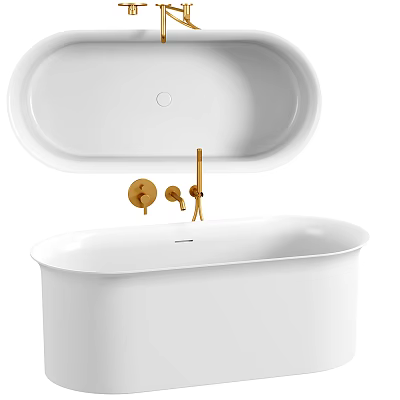White Freestanding Bathtub With Modern Gold Faucet And Sleek Design 3d model