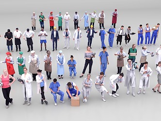 Many people in various occupations. 3d model