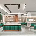 Modern Jewelry Store Interior Design With Green Display Counters And Elegant Lighting