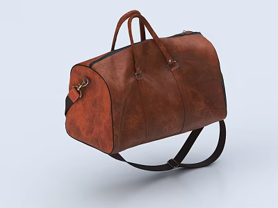 Brown Leather Duffel Bag with Top Handles and Adjustable Shoulder Strap Classic Design for Travel 3d model