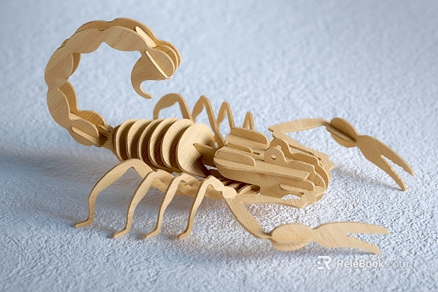 Handmade Wooden Block Scorpion Model With Detailed Joints And Natural Wood Finish 3d model 
