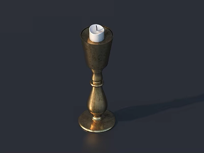 Brass Candle Lamp With Elegant Vintage Design And Stable Base Holding White Candle 3d model