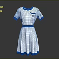 White Blue Accent Dress With Collar Cuffs Waistband Hem And Chest Emblem