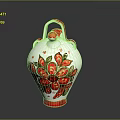 White Vase With Red Green Floral Patterns Red Handle And Base