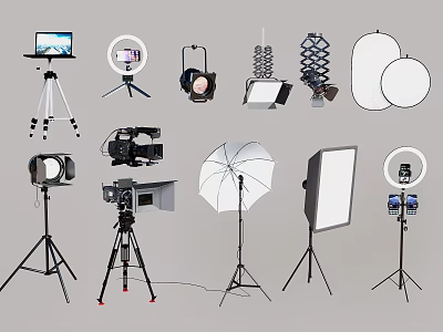Essential Photography Studio Equipment With Tripods Ring Lights Softboxes And Reflectors 3d model