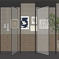 Modern Interior With Glass Partitions Perforated Wall Wooden Lattice And Green Plant
