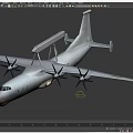 White Fighter Jet With Four Propeller Engines Large Radar Dome And Long Wings