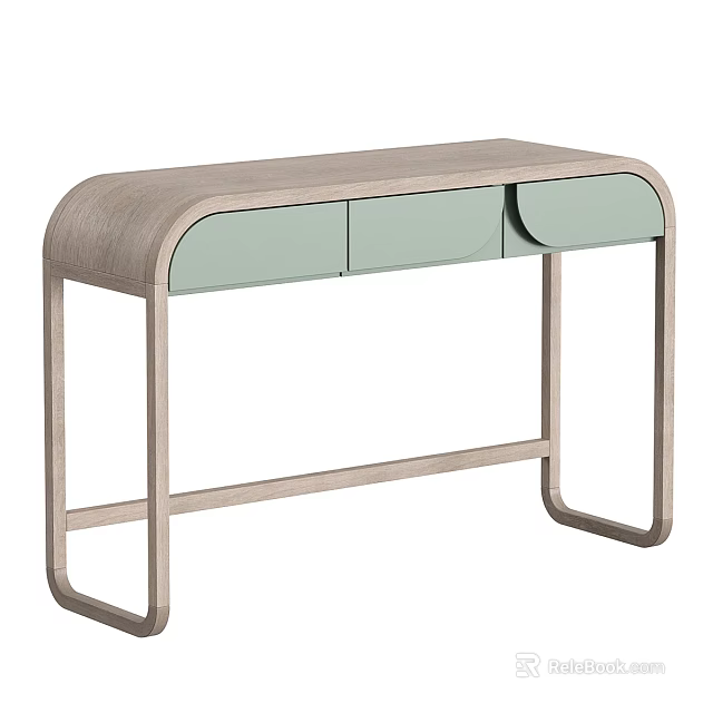 Modern Wooden TV Stand With Light Wood Finish Green Storage Cabinets And Curved Top 3d model 