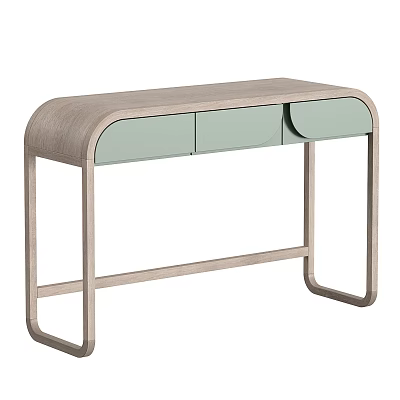 Modern Wooden TV Stand With Light Wood Finish Green Storage Cabinets And Curved Top 3d model
