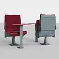 Public Chair With Red Seat Gray Backrest And Attached Table For Public Spaces