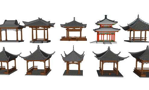 Chinese Style Pavilion Ancient Building Four Corner Pavilion 3d model