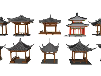 Chinese Style Pavilion Ancient Building Four Corner Pavilion 3d model