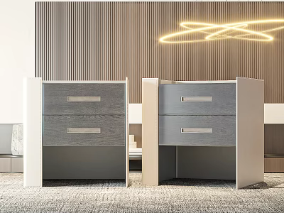 Sleek Modern Gray And White Nightstand With Drawers In Bedroom Interior 3d model