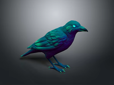3D Rendered Teal Purple Crow With Shiny Feathers On Gray Minimal Background 3d model 3D Rendered Teal Purple Crow With Shiny Feathers On Gray Minimal Background 3d model