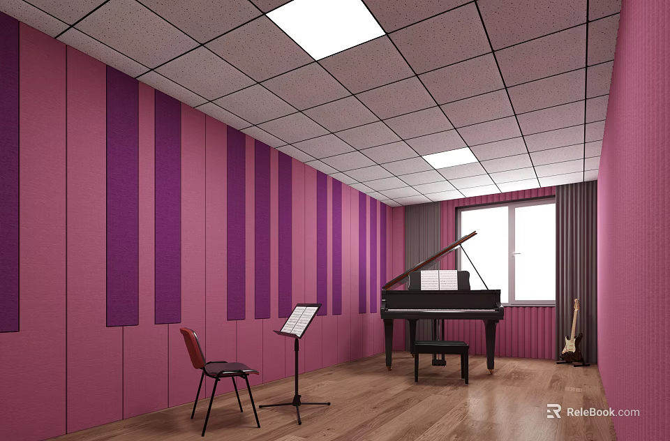 Stylish Shoe Bench with Pink Wall and Wooden Floor in Modern Room 3d model 