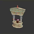 Antique Style Stone Well Model With Carved Details And Wooden Bucket