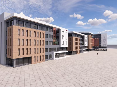 Modern Multi Story Industrial Factory Buildings With Colored Facades And Large Windows 3d model