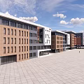 Modern Multi Story Industrial Factory Buildings With Colored Facades And Large Windows