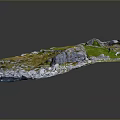 Natural Landscape 3D Terrain Model Featuring Undulating Grassland Rocks And Water Area