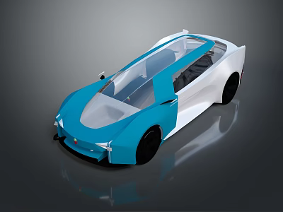 Futuristic Blue And White Sleek Design Car With Transparent Roof And Unique Body Structure 3d model