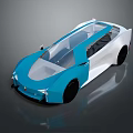 Futuristic Blue And White Sleek Design Car With Transparent Roof And Unique Body Structure