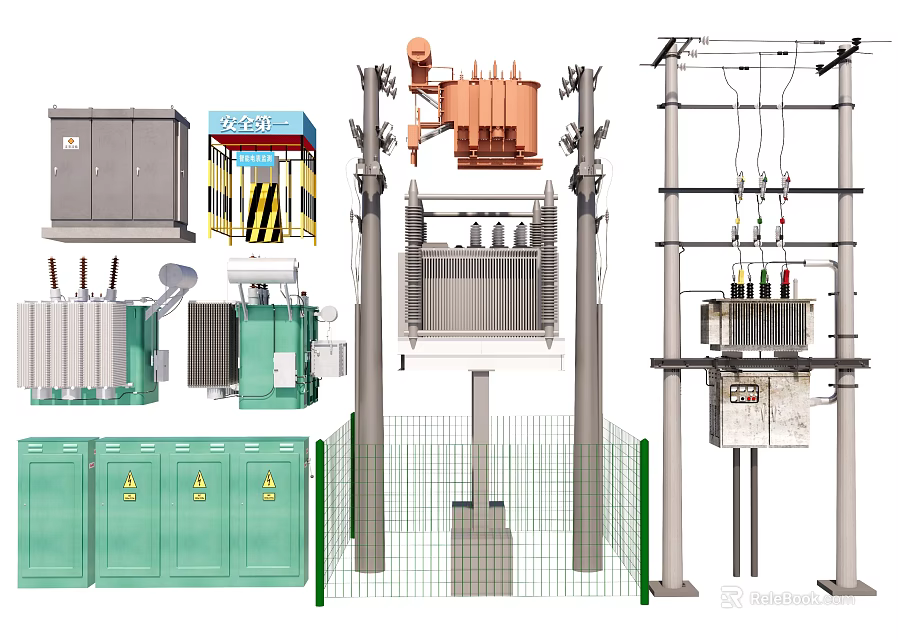 Innovative Industrial Equipment Featuring Switchgear Transformers Control Cabinets and Metal Frames 3d model 