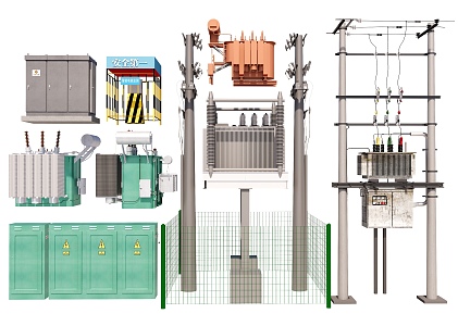 Style electric pole transformer electric pole electric tower high voltage electric box safety bar 3d model