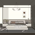 Modern Elegant Bedroom Interior Design With Pendant Light Decorative Paintings And Accent Chair