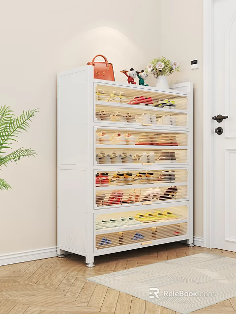 Modern White Tall Shoe Cabinet With Louvered Doors For Entryway Large Capacity Shoe Storage 3d model 