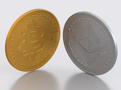 Bitcoin and Ethereum Themed Decorative Ornament Set for Home Display Collection 3d model