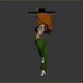 Game and Movie Character With Red Hair Black Wide Brim Hat Green Pants Dancing Pose