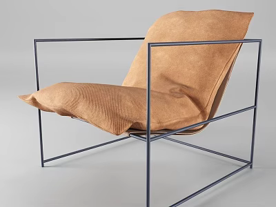 Brown Cushioned Leisure Chair With Black Metal Frame And Modern Design 3d model