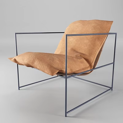 Brown Cushioned Leisure Chair With Black Metal Frame And Modern Design 3d model