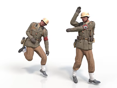 Military Soldier Characters In Uniform With Running And Waving Actions 3d model