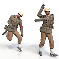 Military Soldier Characters In Uniform With Running And Waving Actions