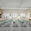 School classroom desks and chairs all-in-one machine felt board wall fan ordinary classroom training classroom 3d model