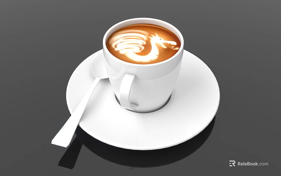 Elegant White Ceramic Tableware Set With Coffee Cup Saucer And Spoon 3d model 