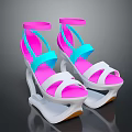 Stylish Strappy Pink And Turquoise Sandals With White Unique Sculptural Sole Design