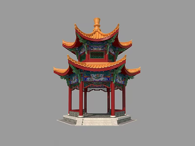 Traditional Chinese Pavilion With Multi Tiered Roof Curved Eaves And Colorful Decorations 3d model