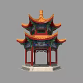 Traditional Chinese Pavilion With Multi Tiered Roof Curved Eaves And Colorful Decorations