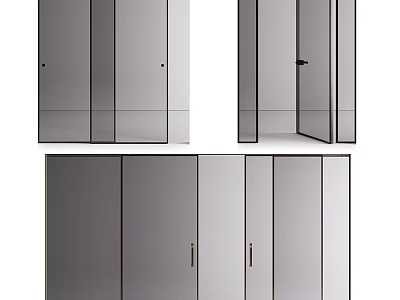 Modern Interior Doors Design With Mirrored Panels Metal Handles And Open Closed Positions 3d model