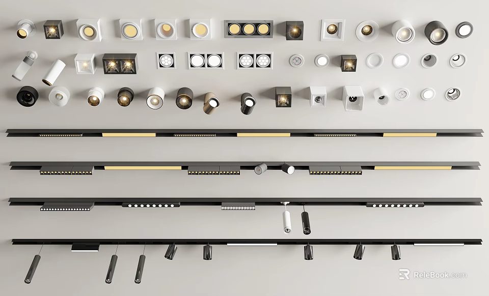 Modern Sleek Design Downlights and Spotlights in Various Styles Different Colors for Home Lighting 3d model 