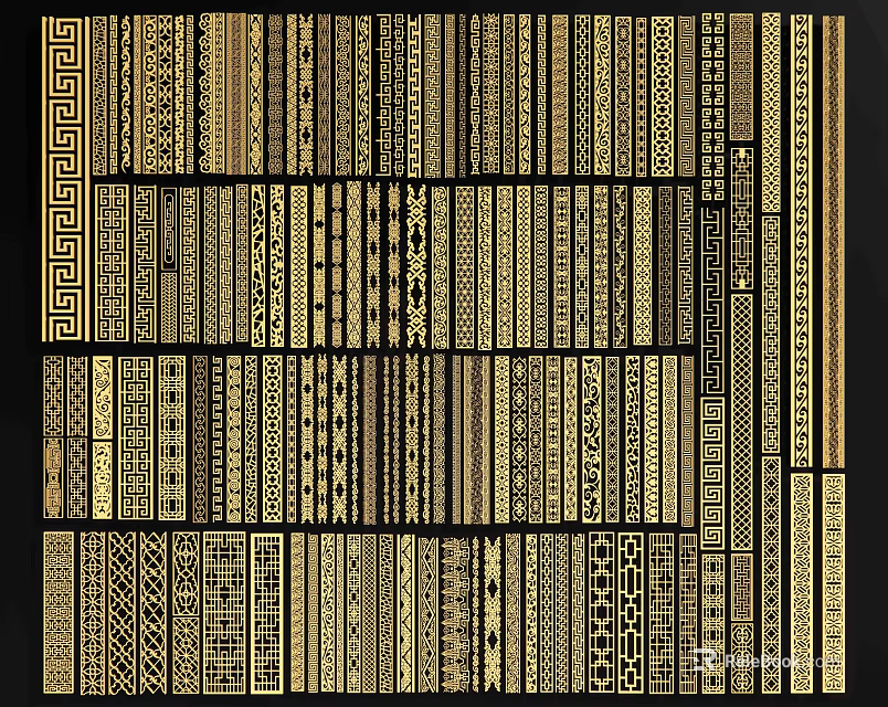 Various Golden Black Decorative Carving Patterns With Intricate Traditional Designs 3d model