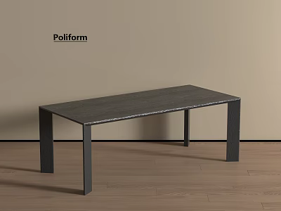 Pollform Modern Dining Table Featuring Dark Wood Top and Black Legs on Wooden Floor 3d model