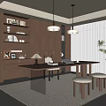 Modern Middle-style Study Modern Study Middle-style Desk and Chair Middle-style Bookcase Study Chandelier Plant Potted Acrylic Desk Study Stool Table Lamp 3d model