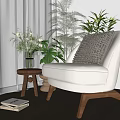Cozy Leisure Chair With Brown Knitted Cushion Vase White Green Flowers Green Plants Natural Light