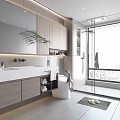 Modern Bathroom Interior Design With Large Mirror Wooden Cabinets Decorative Plant And Glass Shower