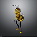 3D Cartoon Bee Character With Blue Eyes Crown Headpiece And Yellow Shoes